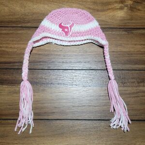 Houston Texans Infant Girls Knit Beanie w/ Side Braids - Handmade